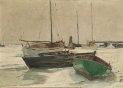 Karl Bock 1873 Braunschweig - 1940 Stralsund - Boote im Winter - Öl/Lwd. 46 x 66,5 cm. Sign. und