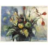 Bernhard Vogel 1961 Salzburg - "Mohnblumen mit Mimosen" - Aquarell/Bütten. 58 x 76 cm. Sign. und