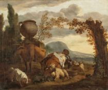Simon van der Does 1653 Amsterdam - 1718 Antwerpen - Bäuerin in italienischer Landschaft - Öl/Lwd.