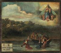 Künstler des frühes 19. Jahrhunderts - Marien Erscheinung - Öl/Lwd. auf Hartfaserplatte. 63 x 73 cm.