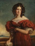 Künstler des 19. Jahrhunderts - Junge Dame in rotem Kleid - Öl/Lwd. Doubl. 51 x 41 cm. Zierrrahmen.