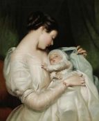 James Sant 1820 Croydan - 1926 London attr. - Bildnis seiner Ehefrau Elizabeth mit ihrer Tochter