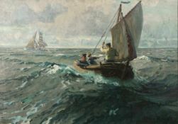 Poppe Folkerts 1875 Norderney - 1949 Norderney - Segelboot und Segelschiff auf dem Meer - Öl/Lwd.