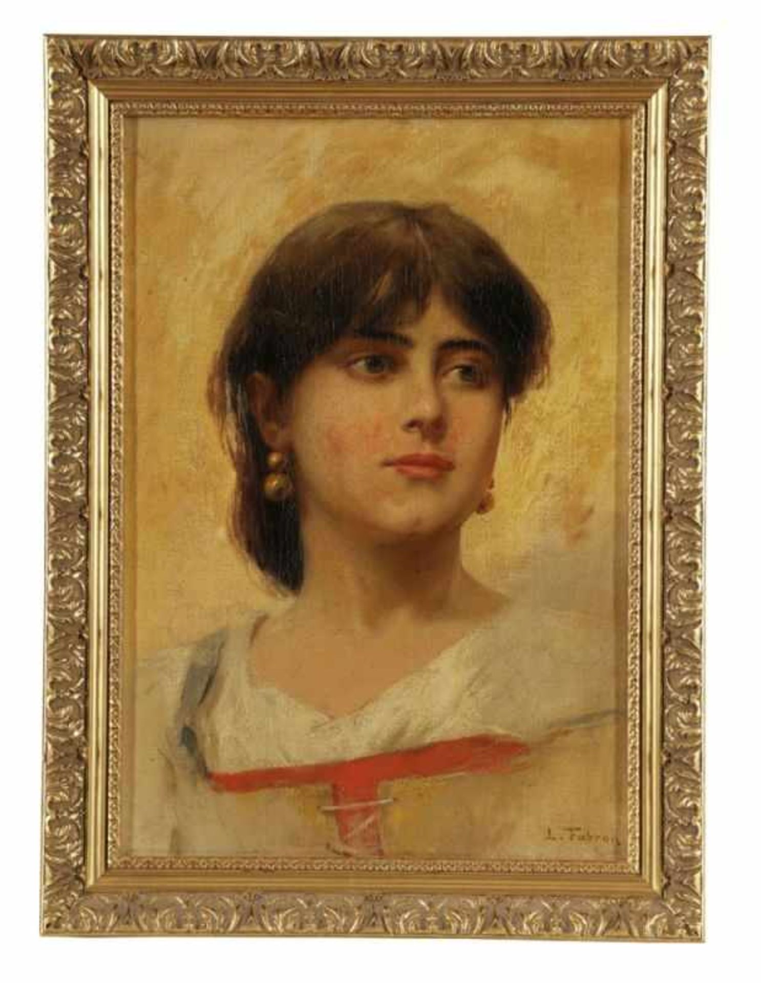 Luigi Fabron 1855 - 1905 - Damenporträt - Öl/Lwd. 50 x 35 cm. Sign. r. u.: L. Fabron. Rahmen. - Image 2 of 2