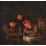 Künstler des 20. Jahrhunderts - Miniaturmalerei Bauern bei Trinkgelage - Öl/Kupfer. 9,5 x 10,5 cm.