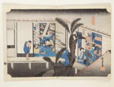 Utagawa Hiroshige Edo 1797 - 1858 - "Akasaka" - Farbholzschnitt. Mittelfalz. 23 x 35 cm. Im Stock