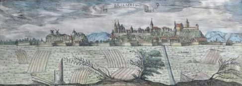 F. W. Schmack Kupferstecher des 17. Jahrhunderts. - "Brisbach" - Kolor. Kupferstich. 15 x 43,5 cm (