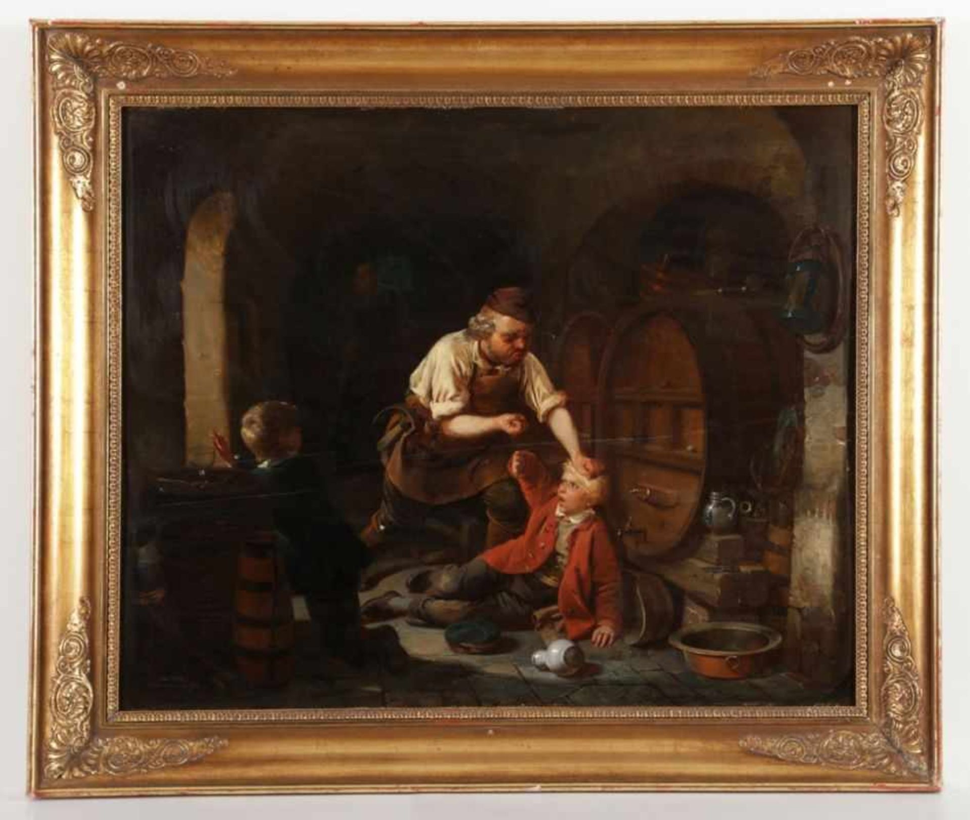 Johannes Antonius Canta 1816 Rotterdam - 1888 Rotterdam - Der Weindieb - Öl/Holz. 79 x 96 cm. - Image 2 of 2