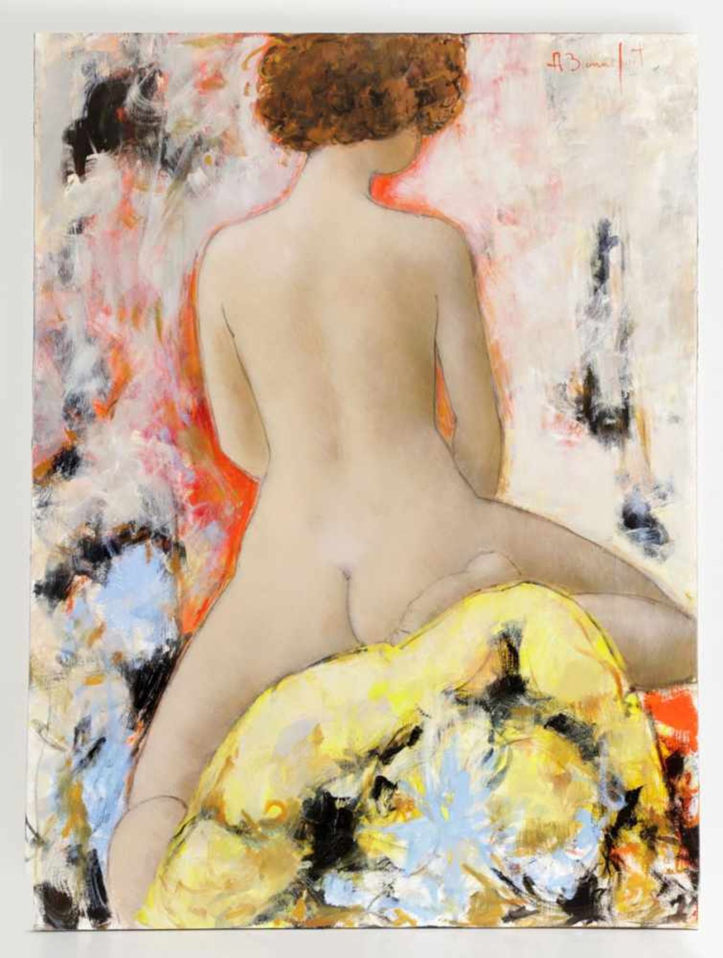 Alain Bonnefoit 1937 Paris - "Suzon" - Öl/Lwd. 130,5 x 97 cm. Sign. r. o.: A. Bonnefoit. Auf der - Image 2 of 2
