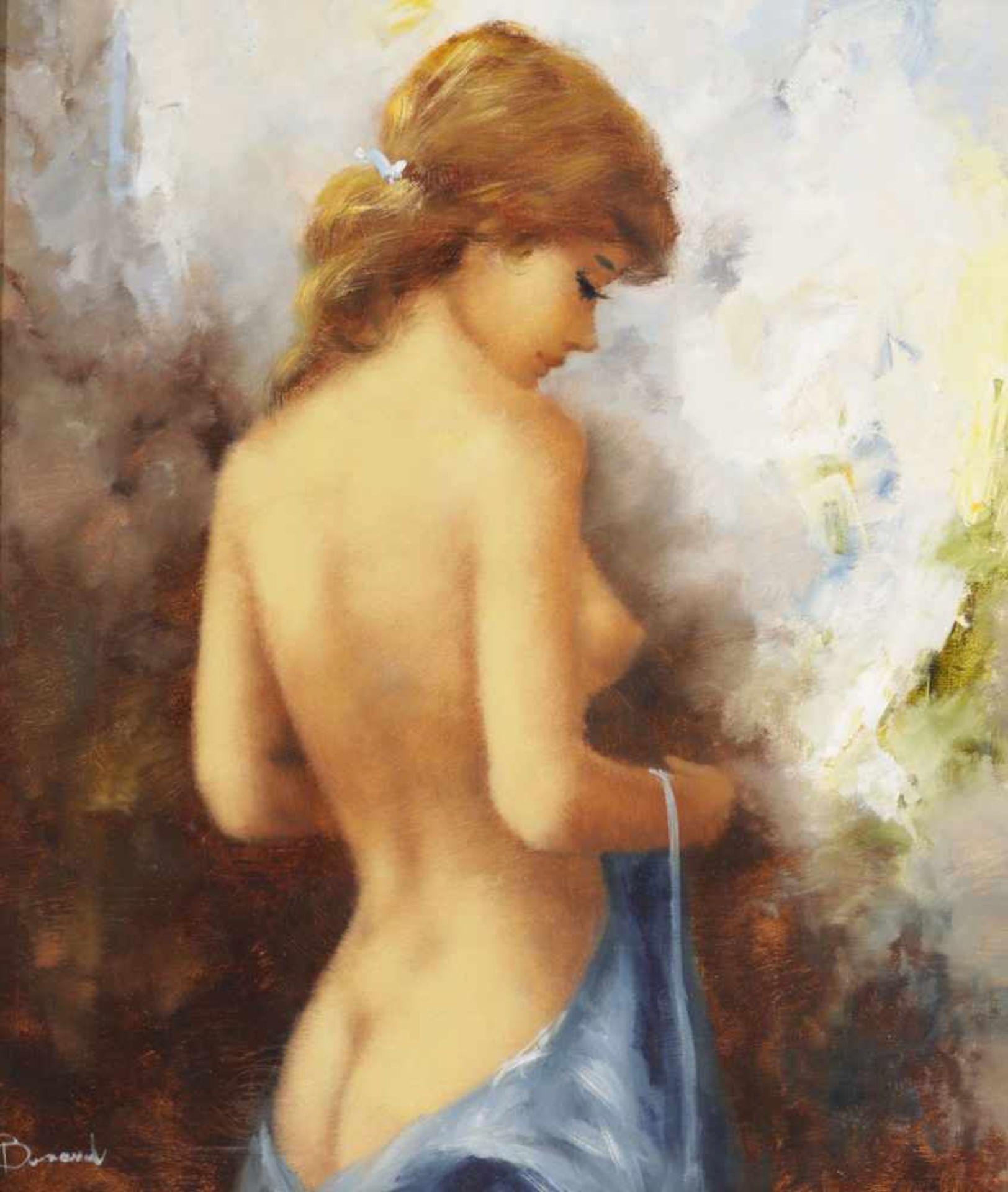 Künstler des 20. Jahrhunderts - Weiblicher Halbakt - Öl/Lwd. 79 x 69 cm. Undeutl. sign. l. u.: