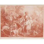 Gilles Demarteau 1750 Lüttich - 1802 Paris - "La Laitrière" - Kreidemanier. 28 x 38 cm. 31 x 40