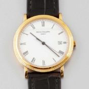 Patek Philippe-Herrenarmbanduhr Fa. Patek Philippe, Schweiz. Modell: Calatrava. 750er GG, gestemp.