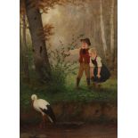 Friedrich Emil Klein 1841 Eberfeld - 1921 Düsseldorf - Kinder beim Beobachten eines Storches - Öl/