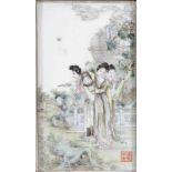 Bildplatte China, 19. Jahrhundert. Porzellan. Polychrom bemalt. 19,5 x 11,5 cm. Roter