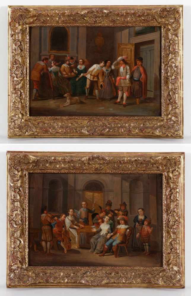 Künstler des 19. Jahrhunderts - Höfische Gesellschaft, um einen Tisch versammelt - Öl/Holz. 24 x - Image 3 of 3