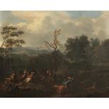 Jan van Huchtenburgh 1647 Haarlem - 1733 Amsterdam - Schlachtenszene mit Pferden - Öl/Lwd. Doubl. 68
