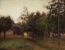 Pauline Thomsen 1858 Roskilde - 1931 Ry (Jütland) - Abendstimmung am Wald - Öl/Lwd. Doubl. 31 x 40