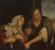 Künstler des 18. Jahrhunderts - Maria und Joseph auf der Suche nach einer Herberge - Öl/Lwd. 65 x 75