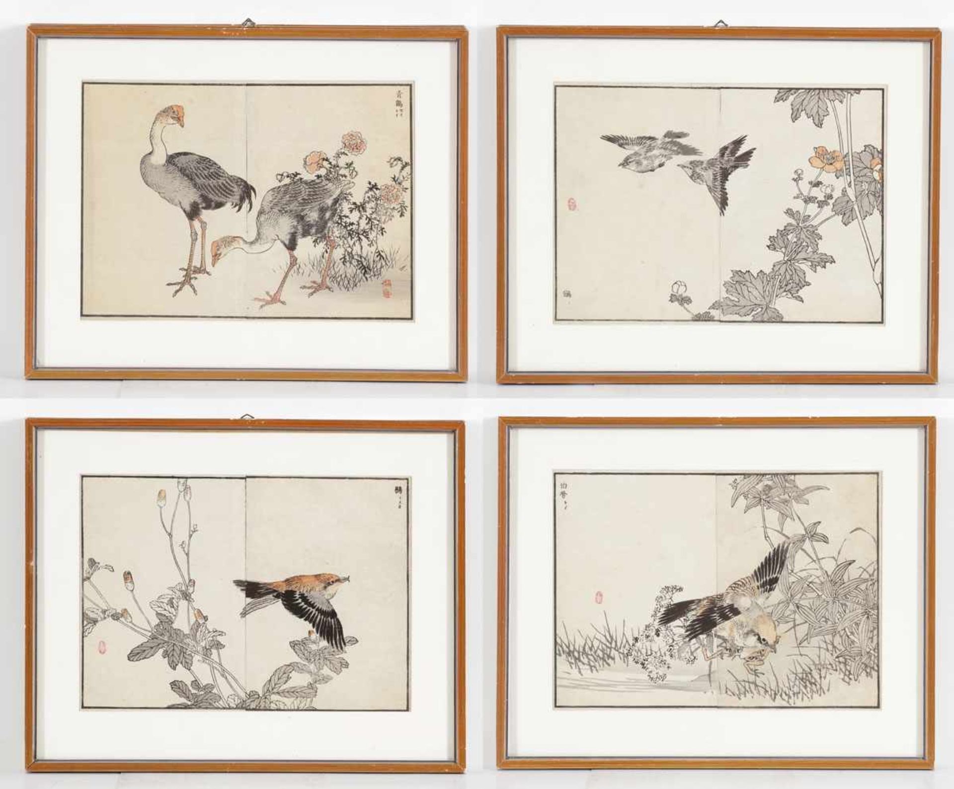 Japanischer Grafiker des 19. Jahrhunderts - Tierdarstellungen - 4 kolor. Holzschnitte.