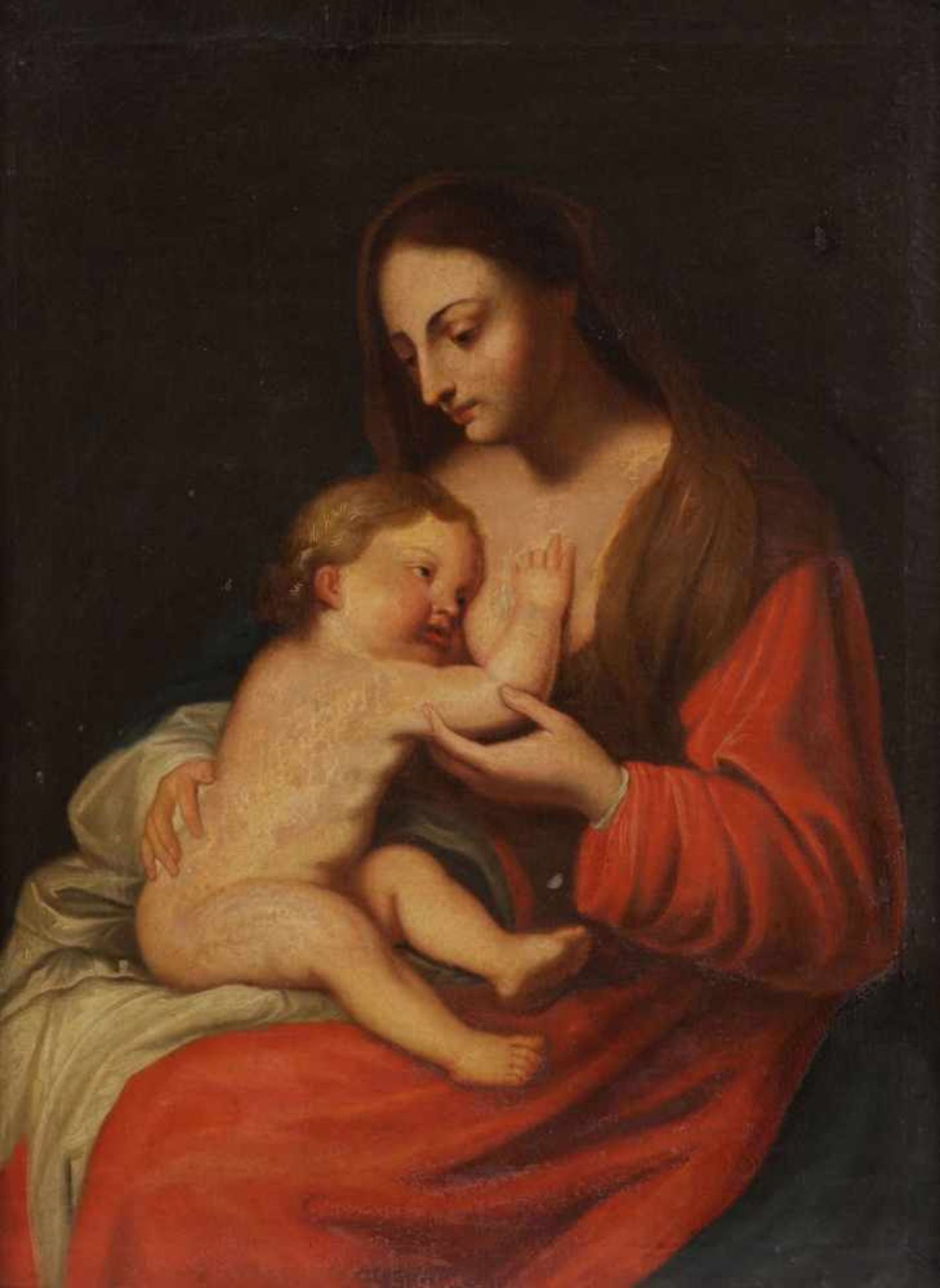 Künstler des frühen 19. Jahrhunderts - Madonna mit dem Christuskind auf dem Arm - Öl/Lwd. 63 x 48