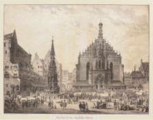 Domenico Quaglio 1786 München - 1837 Hohenschwangau - "Markt-Platz zu Nürnberg" - Lithografie. 49