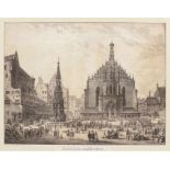 Domenico Quaglio 1786 München - 1837 Hohenschwangau - "Markt-Platz zu Nürnberg" - Lithografie. 49