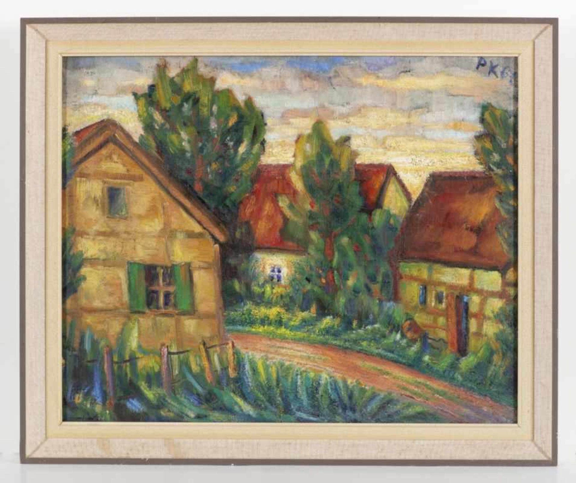 Paul Kühn 1885 Erfurt - 1981 Wuppertal - Weg mit Häusern - Öl/Lwd. 54 x 66,5 cm. Monogr. und dat. r. - Bild 2 aus 3