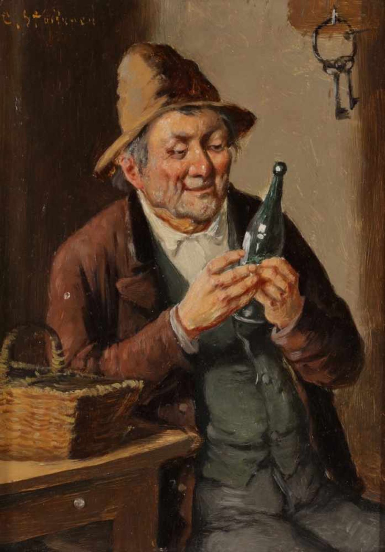 Constantin Stoitzner 1863 Busau - 1934 Wien - "Ein Sachverständiger" - Öl/Holz. 21 x 15,5 cm.