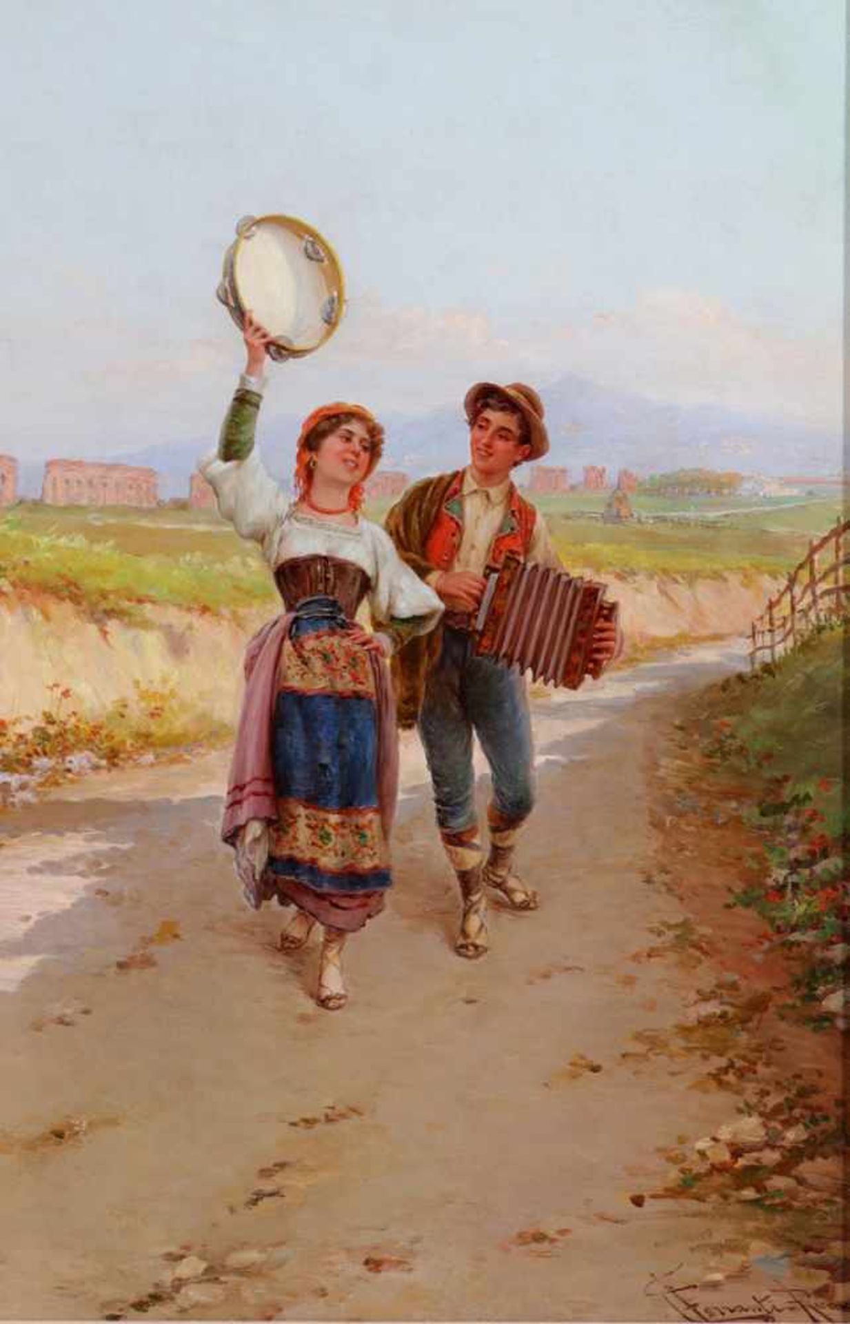 Carlo Ferranti 1840 - 1908 - Junge Musikanten - Öl/Lwd. auf Hartfaser. 48 x 32 cm. Sign. und