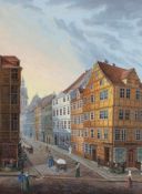 Künstler des 19. Jahrhunderts - Die Kramerstraße in Hannover mit Blick auf die Marktkirche -
