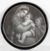 Kupferstecher des 19. Jahrhunderts - "Madonna della Sedia" - Kupferstich. D. 43,5 cm. Unter Glas