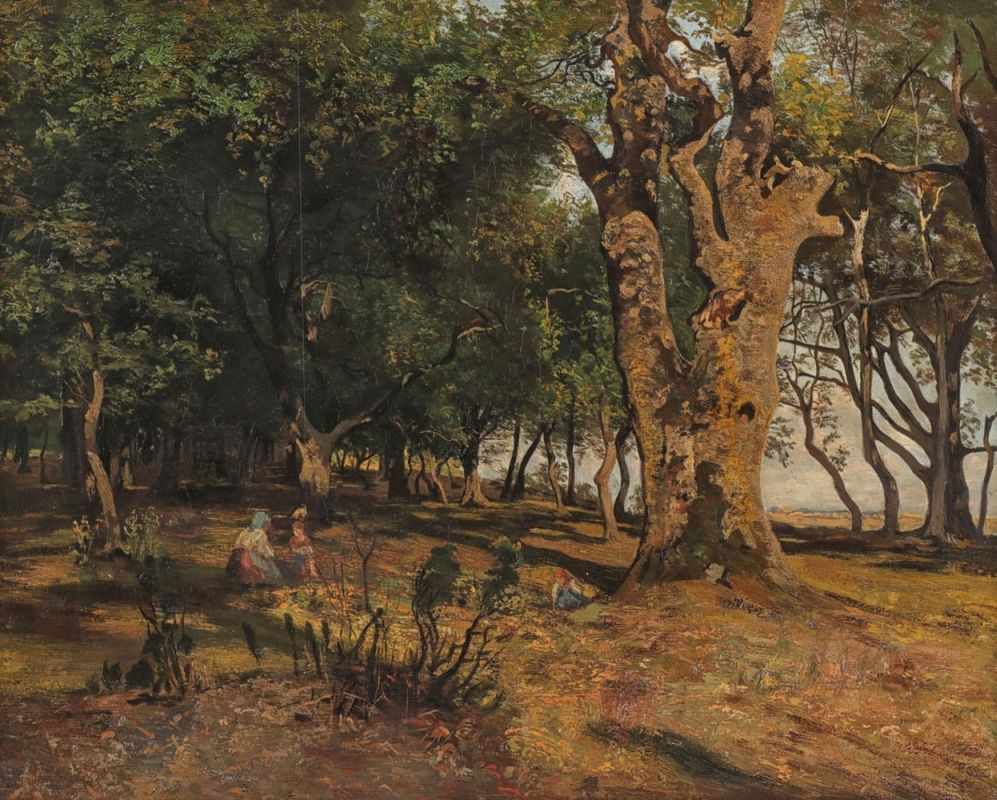 Friedrich Preller d. J. 1838 Weimar - 1901 Blasewitz - Rast im Wald - Öl/Lwd. 41 x 54 cm.