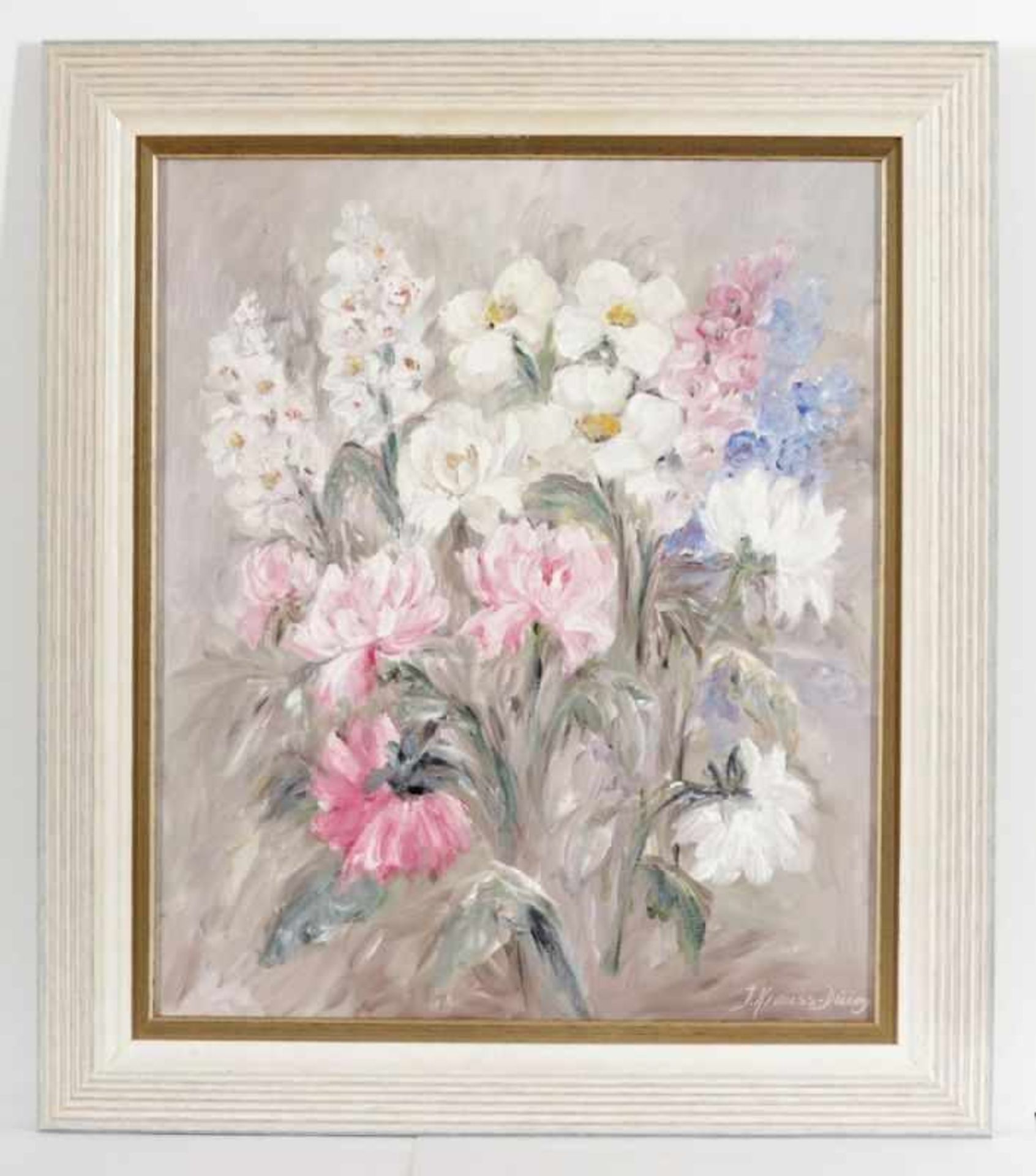 Ilse Krauss-Düing 1909 Saarbrücken - 2001 Baden-Baden - "Blumenmelodie" - Öl/Lwd. 60 x 50 cm. - Bild 2 aus 2