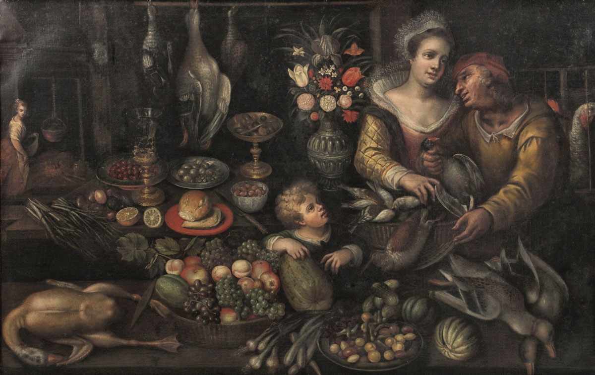 Niederländische Schule des frühen 17. Jahrhunderts - Kücheninterieur - Öl/Lwd. Doubl. 124,5 x 194