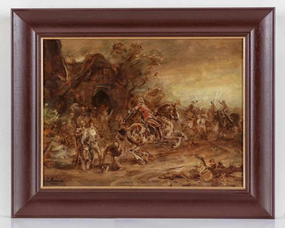 Ludwig Knaus 1829 Wiesbaden - 1910 Berlin - Ländliche Szene mit Reitern - Öl/Lwd. 32 x 42,5 cm. - Image 2 of 2