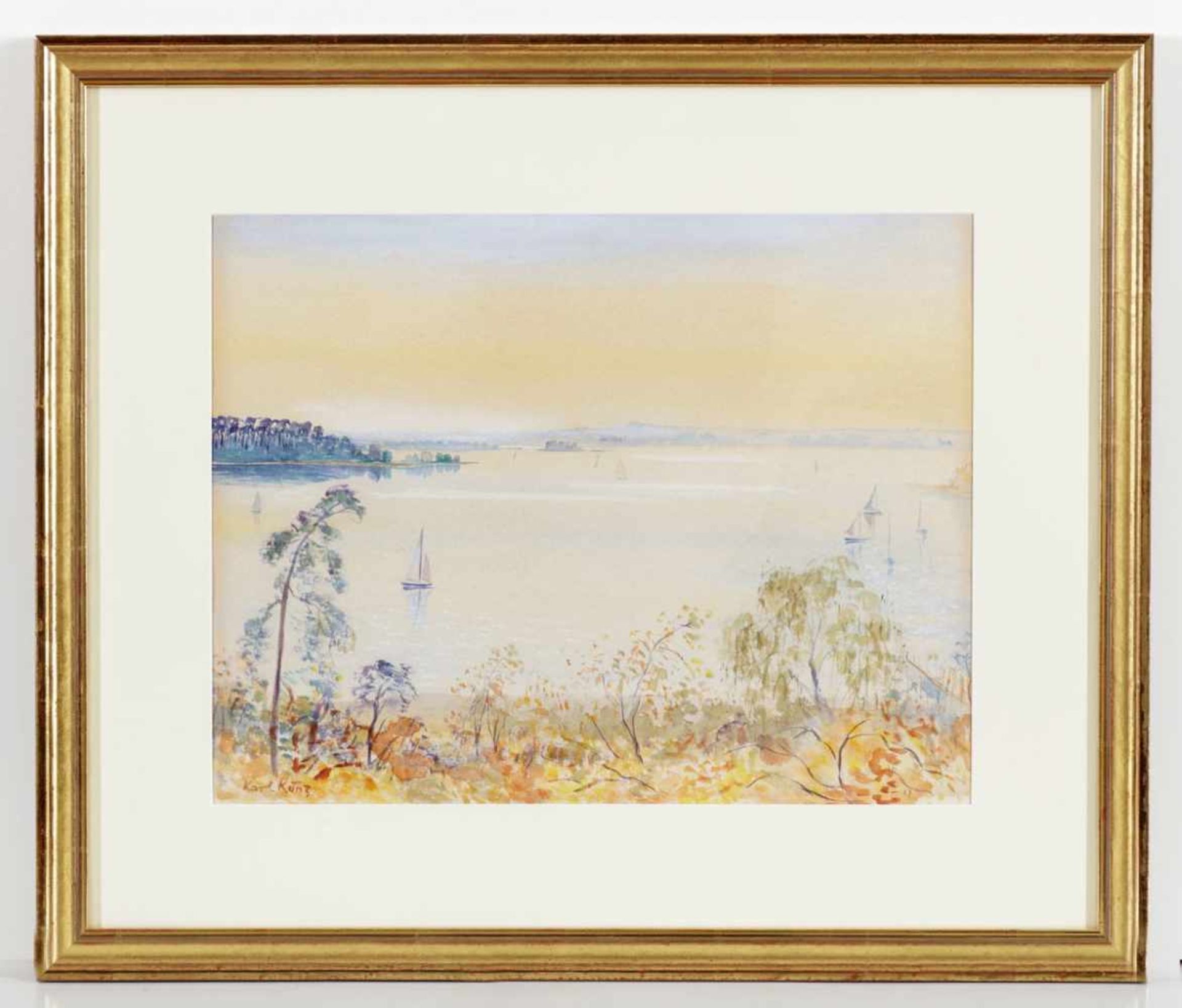 Karl Friedrich Kunz 1904 Herzogswalde - 1969 Berlin-Kladow - Abendstimmung am See - Aquarell/Papier. - Bild 2 aus 2