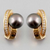 Paar Ohrstecker mit Tahiti-Perlen 750er GG, gestemp. 2 Tahiti-Perle (9,6 mm). 26 Brillanten zus. ca.