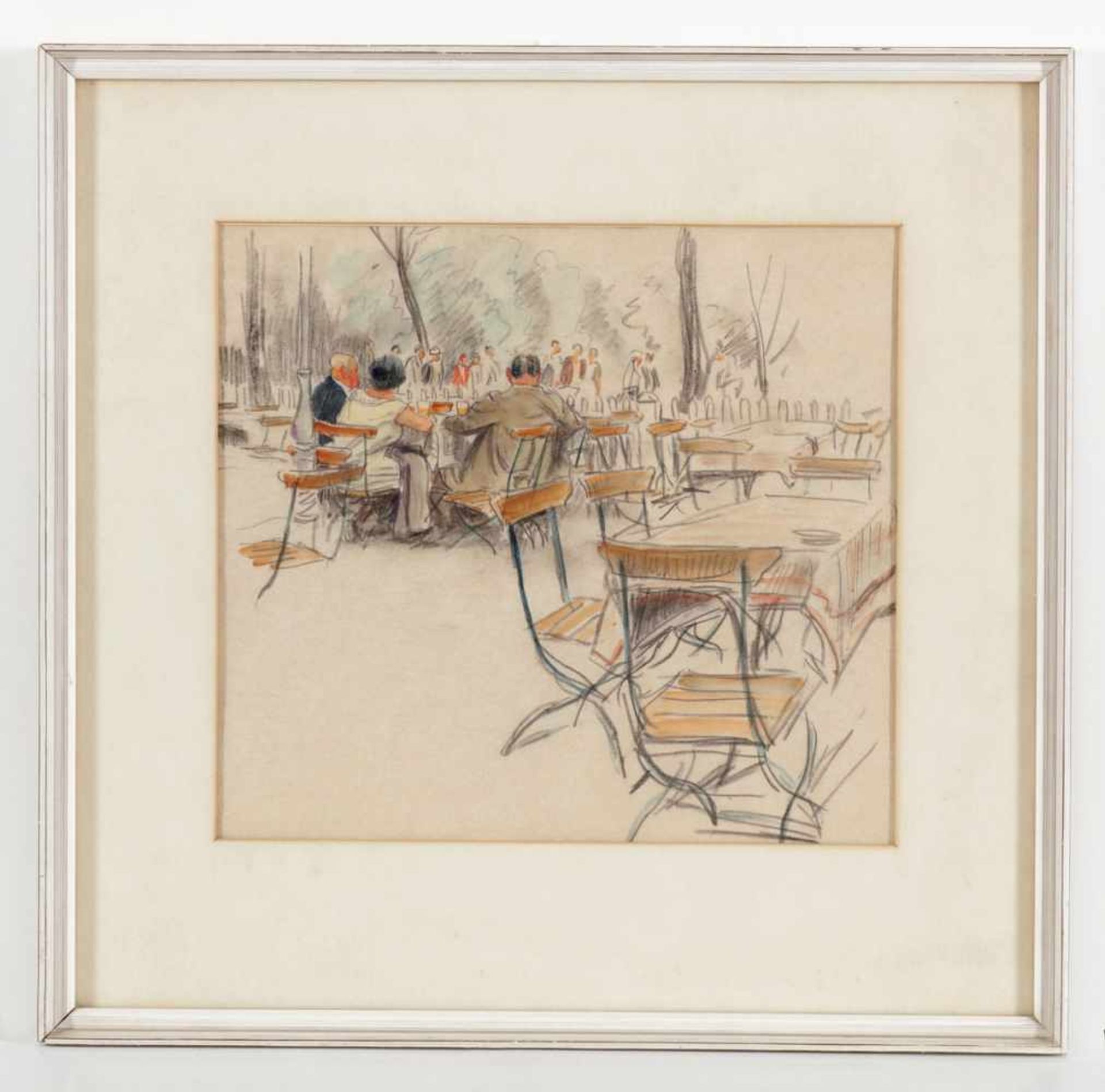 Künstler des 20. Jahrhunderts - Im Biergarten - Kohle und Aquarell/Papier. 29,5 x 33 cm ( - Image 2 of 2