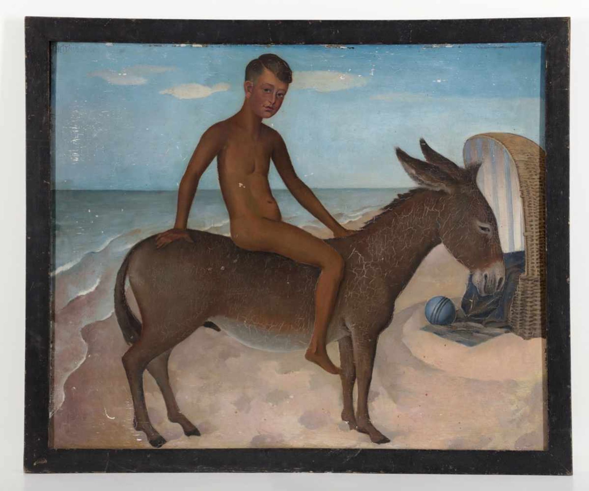 August Heitmüller 1873 Gummer - 1935 Hannover - Junge auf einem Esel am Strand - Öl/Holz. 90 x 110 - Bild 2 aus 2