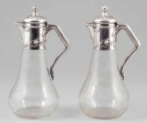 Seltenes Paar Jugendstil KaraffenKoch & Bergfeld/Bremen um 1900. 800er Silber. Glas. Punzen: