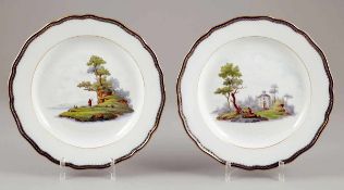 2 TellerKönigliche und Staatliche Porzellan Manufaktur, Meissen 1850-1924. - Landschaftsszenen -