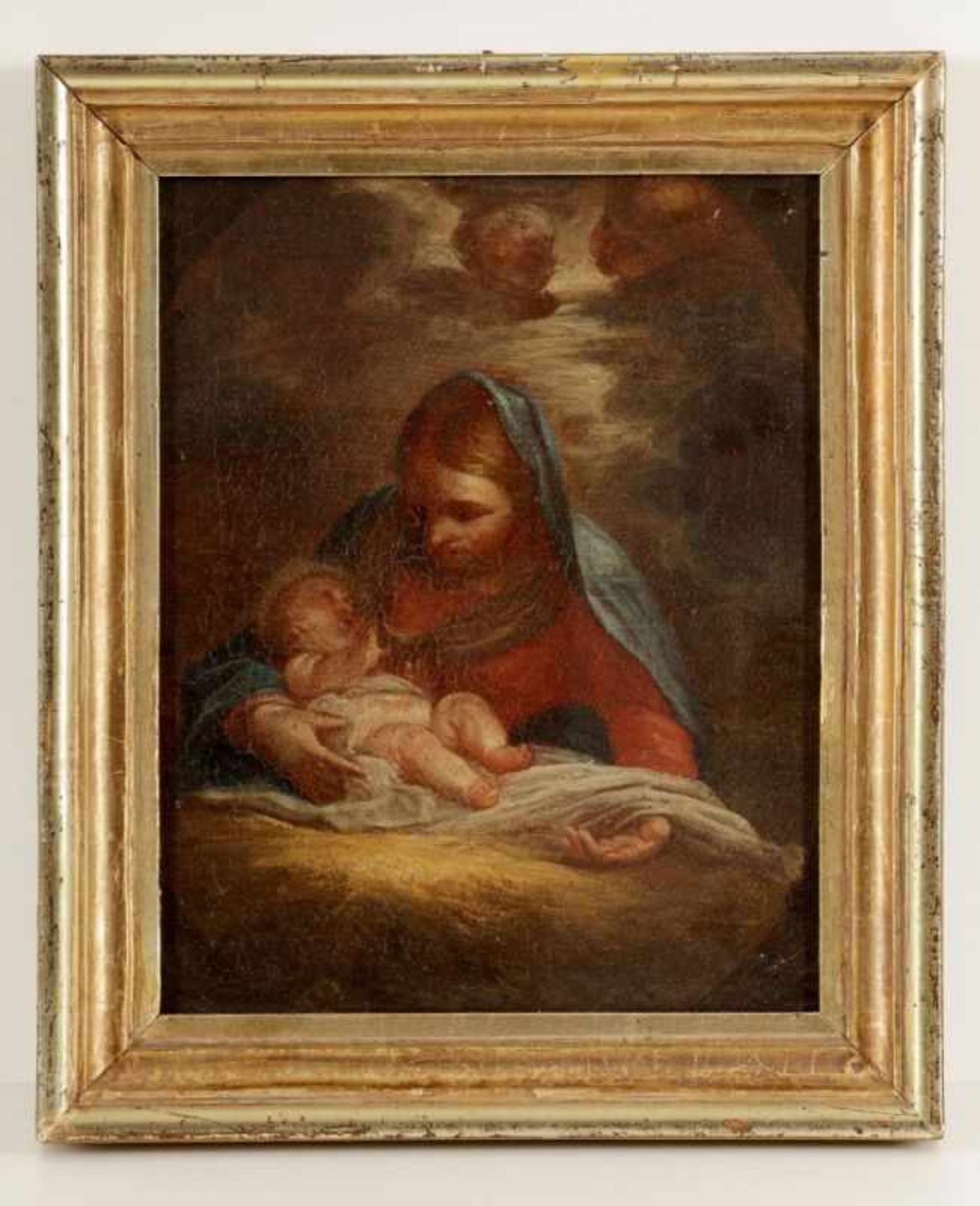 Flämischer Künstler des 17. Jahrhunderts- Madonna mit Kind und Engeln - Öl/Lwd. Doubl. 22 x 18 cm. - Bild 2 aus 2