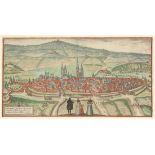 Frans Hogenberg1535 Mecheln - 1590 Köln - "Halberstadtvm" - Kolor. Holzstich. Mittelfalz. 22 x 41,