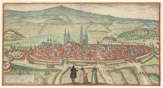 Frans Hogenberg1535 Mecheln - 1590 Köln - "Halberstadtvm" - Kolor. Holzstich. Mittelfalz. 22 x 41,