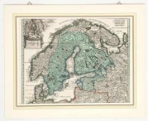 Michael KaufferKupferstecher des 18. Jahrhunderts - "Scandinavia" - Kolor. Kupferstich. 33 x 38