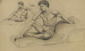 Harald Friedrich1858 Dresden - 1933 Florenz - Männlicher Rückenakt - Bleistift/Papier. 33 x 23 cm (