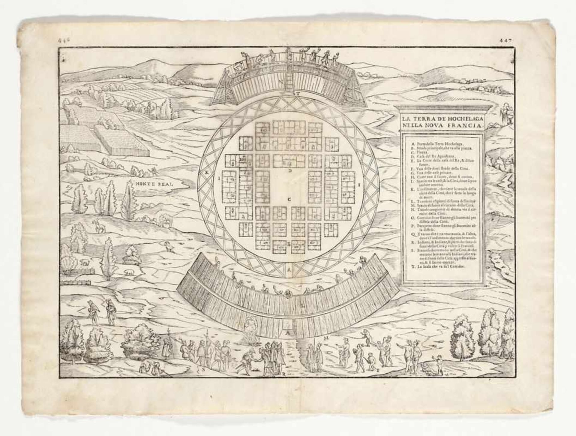Grafiker des 16. Jahrhunderts- "La Terra de Hochelaga nella Novas Francia" - Holzschnitt. 26,5 x
