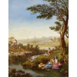 Antonio Zuccarelli1753 - 1818 Neapel - Italienische Landschaft am Fluss - Öl/Kupfer. 10 x 8,5 cm.