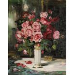 Emmy Lischke1860 Elberfeld - 1919 München - Stillleben mit Rosen - Öl/Karton. 82 x 66 cm. Rückseitig