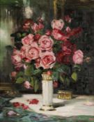 Emmy Lischke1860 Elberfeld - 1919 München - Stillleben mit Rosen - Öl/Karton. 82 x 66 cm. Rückseitig